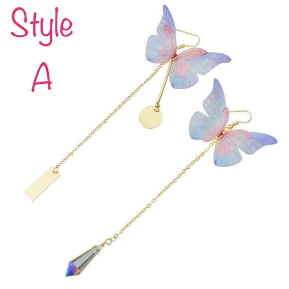 Delicate Butterfly Dangle Earrings Pair - Picture 3 of 8